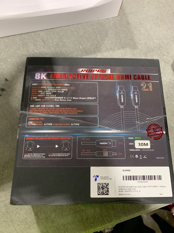 Photo 1 of RUIPRO 8K Fiber Optic HDMI Cable 100 Feet 48Gbps 8K60Hz 4K120Hz Dynamic HDR HDCP2.2/2.3 for RTX4080/4090/3080/3090, Xbox S/X, PS5/4, AVR, Projector, LG/Samsung/Sony TV