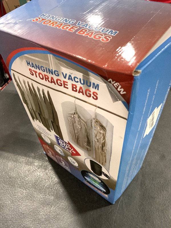 Photo 1 of Hanging Vacuum Storage Bags, 6 Pack Hanging Storage Bags for Clothes With Electric Pump, Vacuum Sealed for Suits, Dress, Jackets (3 Long, 3 Short)