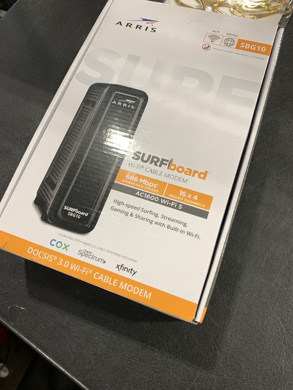 Photo 1 of ARRIS (SBG10) - Cable Modem Router Combo - DOCSIS 3.0 16 x 4 Gigabit & AC1600 WiFi, For Comcast Xfinity, Cox, check with ISP for compatibility [Not for Spectrum] 400 Mbps Max Internet Speeds