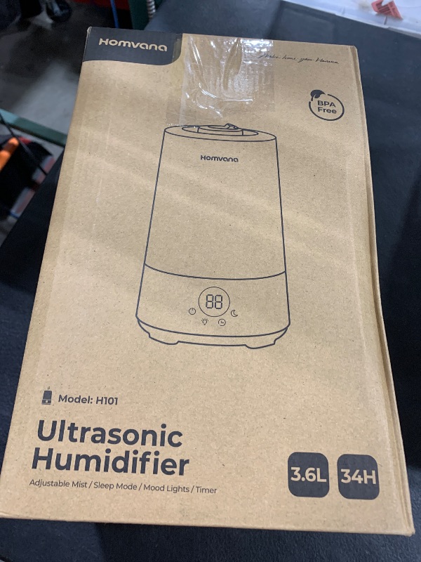 Photo 1 of Homvana Humidifiers for Bedroom Home, 3.6 L Cool Mist Top-Fill 34H Super Long Time, Quiet 23dB, Baby Humidifier, Oil Diffuser for Large Room, Plants, Nursery, Office BPA FREE, 7 Color Light Ultrasonic