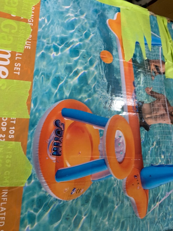 Photo 1 of JOYIN Inflatable Pool Float Set Volleyball Net & Basketball Hoops, Floating Swimming Game Toy for Kids and Adults, Summer Floaties, Volleyball Court (105”x28”x38”)|Basketball (27.6”x23”),L-Orange