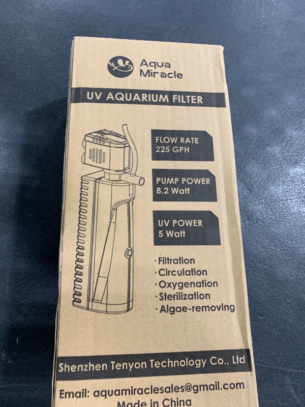 Photo 1 of AquaMiracle Aquarium Filter with U - V Light & Pre-Filter Sponge, Fish Tank Filter with Timer for Green Water, Green Clean Machine Turtle Filter with Aeration for Aquarium and Pond 40-70 Gallon
