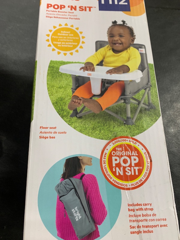 Photo 1 of Bright Starts Pop 'N Sit Portable Booster, Indoor/Outdoor Use, Floor Seat with Feeding Tray, Grey, 6 Mos - 3 Yrs