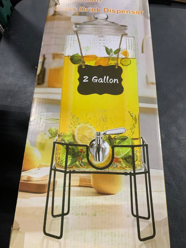 Photo 1 of 2 Gallon Glass Drink Dispenser, Drink Dispensers for Parties, Beverage Dispenser with Stand and Glass Lid, 100% Leakproof Spigot, Ideal for Lemonade, Juice, Iced Tea, Laundry Detergent Dispenser