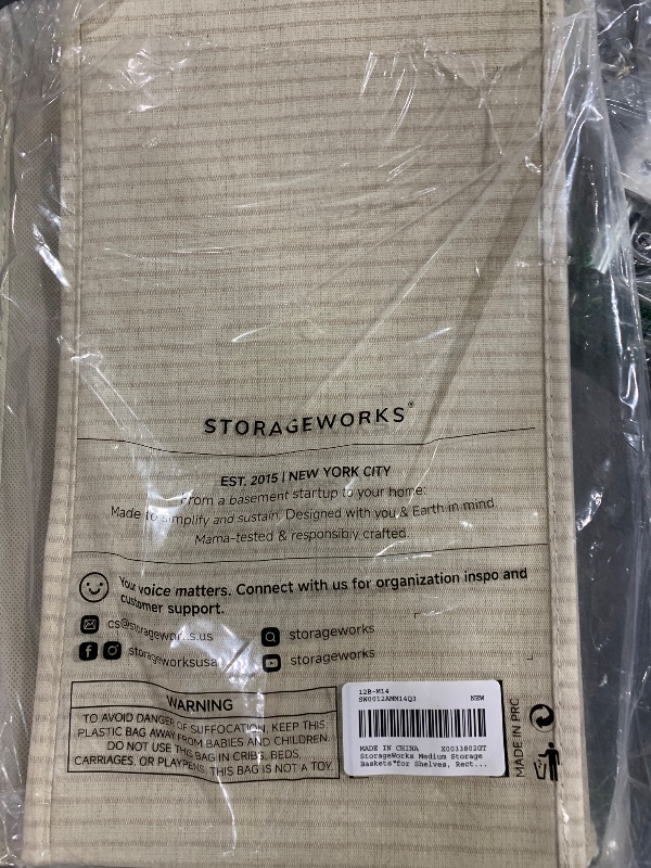 Photo 1 of StorageWorks Storage Baskets for Shelves, Foldable Fabric Closet Storage Bins with Handles, Fabric Storage Bins Clothes Organizer, Beige Stripes, 3-Pack, Medium