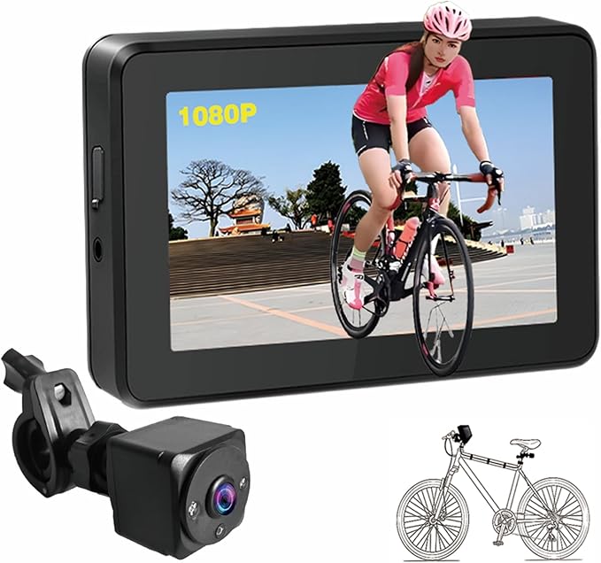 Photo 1 of Handlebar Bike Mirror, 4.3" HD 1080P Monitor Bicycle Rear View Camera, Night Vision Function, Wide View Angle, Rotatable Bracket Easy Installation Bike Camera for Mountain, E-Bike, Road Bike
