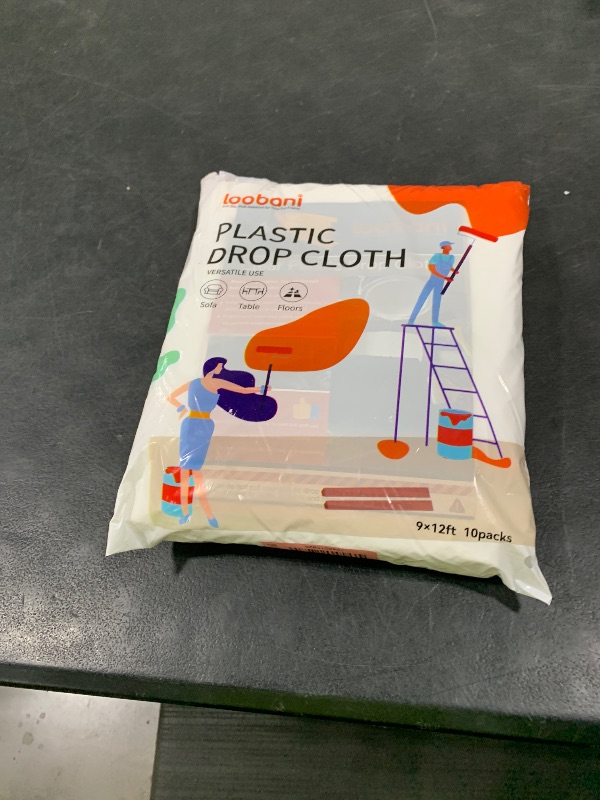 Photo 1 of 10 Piece Painter Plastic Drop Cloths Sheet,Waterproof Anti-dust Cover,9x12 Feet Disposable Tarp for Painting for Couch/Furniture Cover