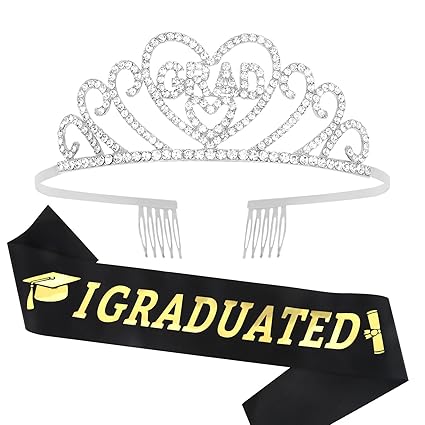 Photo 1 of Graduation Crown and Sash Set - Silver Graduate Tiara 'I Graduated' Sash for Women