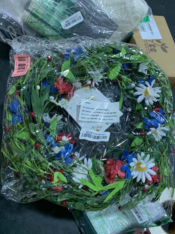 Photo 1 of 24 Inch Patriotic Wreath, 4th of July Wreath for Front Door with Flowers,Red White Blue Independence Day, Memorial Day American Flag Day Wreaths for Indoor and Outdoor Hanging Decor
