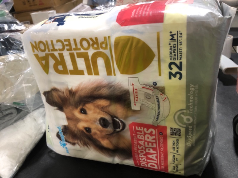 Photo 1 of Paw Inspired 32ct Disposable Dog Diapers | Female Dog Diapers Ultra Protection | Diapers for Dogs in Heat, Excitable Urination, or Incontinence (Medium Plus)