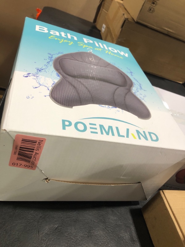 Photo 1 of Poemland Extra Thick Large Bath Pillow with Neck,Back,Head Support for Bathtub, Spa, Soaking Gray(19''x15'')