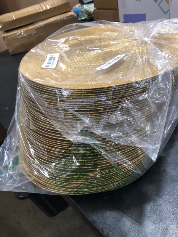 Photo 1 of Tanlade 50 Pcs Charger Plates Bulk, 13 Inch Round Charger Plates Plastic Wedding Dinner Elegant Reusable for Table Setting Wedding Party Event Tabletop Setting Decor (Glitter Gold)