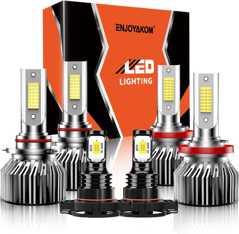 Photo 1 of Compatible for Chevy Tahoe 2007 2008 2009 2010 2011 2012 2013 2014 2015 9005 High Beam H11 Low Beam + 5202/PS24W Fog Lights Bulbs Combo Kit, 6500K White, Pack of 6 2PACK