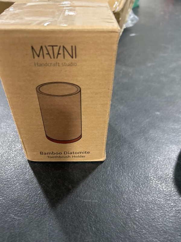 Photo 1 of Matani Bamboo Toothbrush Holder Diatomite Tooth Brush Organizer - Storage Stand for Small Bathroom & Counter - Removable Base & Drain Holes, Water-Absorbent & Quick-Drying (Off White)