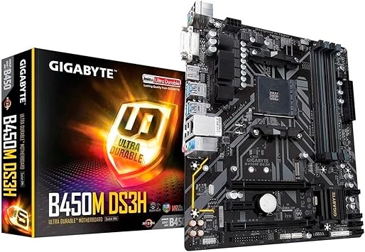 Photo 1 of Gigabyte B450M DS3H (AMD Ryzen AM4/Micro ATX/M.2/HMDI/DVI/USB 3.1/DDR4/Motherboard)
