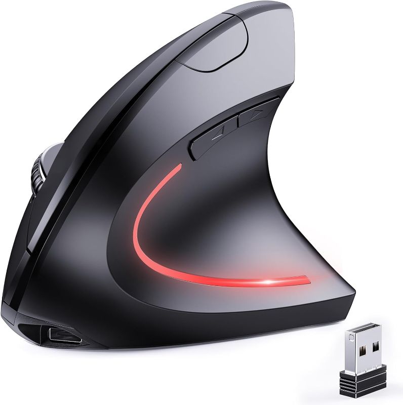 Photo 1 of Bluetooth and 2.4G (2-in-1) Rechargeable Wireless Mouse, Ergonomic Vertical Design, 1000/1200/1600 DPI, 6 Silent Buttons, for Laptop, Computer, PC, MacBook, Chromebook-Black