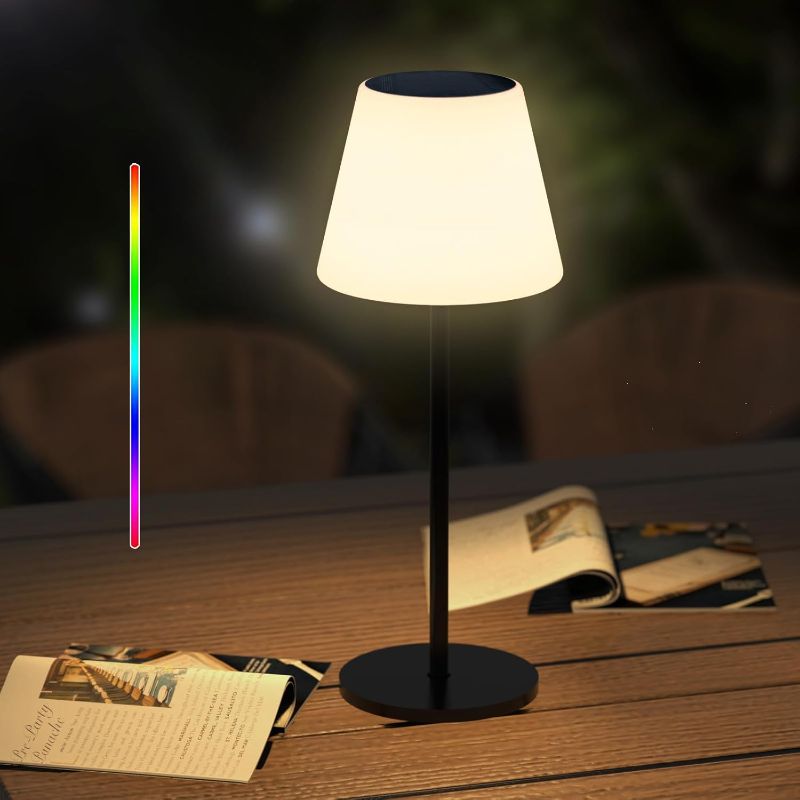 Photo 1 of Solar Table Lamp Outdoor Table Lamp Cordless with Light Sensor,Outdoor Lamps for Patio Waterproof,Dimmable Warm White and RGB LED Desk Lamp,Portable Night Light for Garden?Terrace?Camping.
