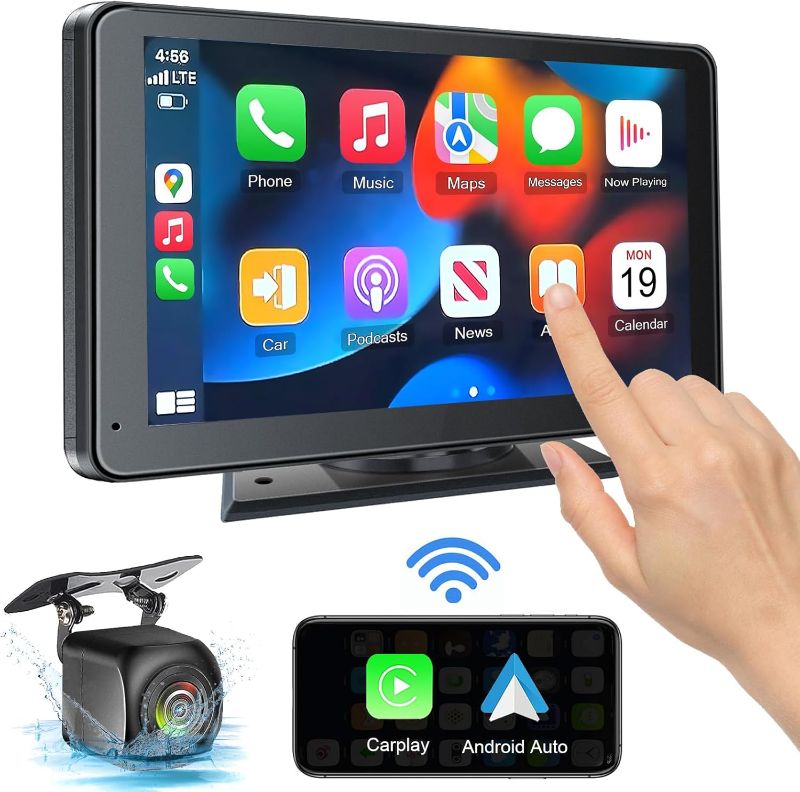 Photo 1 of Portable Wireless with Apple CarPlay and Android Auto Screen for Car, 7" HD Touch Screen Car Stereo with Mirror Link, Bluetooth 5.2, Backup Camera, AUX,FM Transmitter for All Vehicle