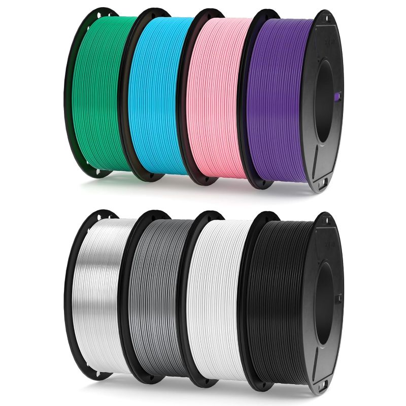 Photo 1 of ELEGOO 250g PLA Filament Bundle 1.75mm, 8 Colors 3D Printer Filaments Dimensional Accuracy +/- 0.02mm, 8 Pack 250g Spool, Black/White/Space Gray/Translucent/Sky Blue/Sea Green/Pink/Purple