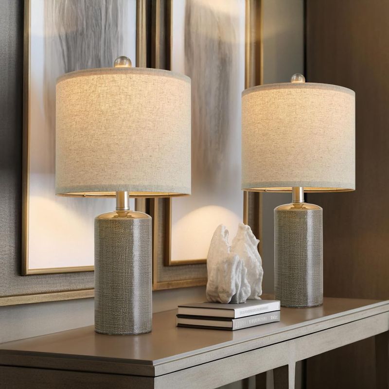 Photo 1 of 20.25/inch Modern Ceramic Table lamp Set of 2 Small Farmhouse Bedside lamp Dark Grey Nightstand Lamp End Table Lamps for Living Room Bedroom Study Office AMZ-T1109DG0