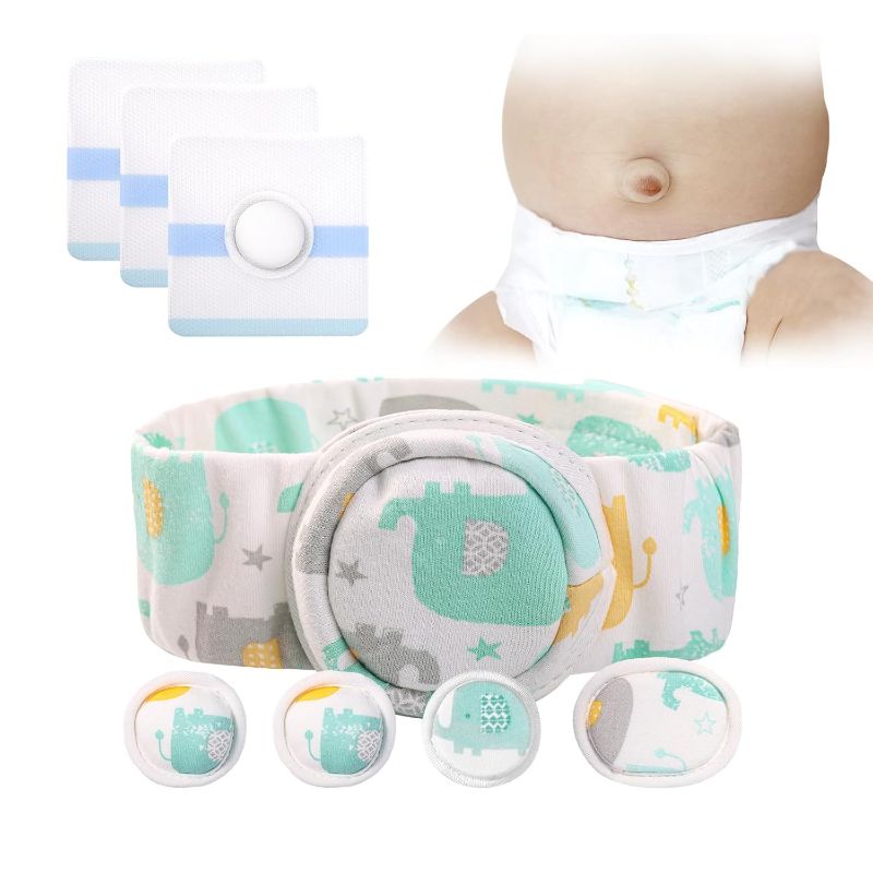 Photo 1 of Umbilical Hernia Belt Kit for Baby, Baby Belly Button Band, Hernia Belt with 4 Compression Pads and 3 Navel Patches, Infant Abdominal Binder Set, Umbilical Cord Cover for Newborn(S Pattern Green)