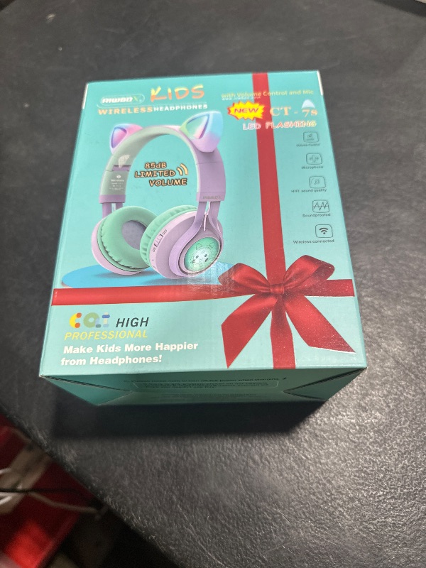 Photo 1 of Riwbox Kids Wireless Headphones, CT-7S Cat Ear Bluetooth, 85dB Volume Limiting, LED Light Up Over Ear with Microphone for Laptop/PC/TV