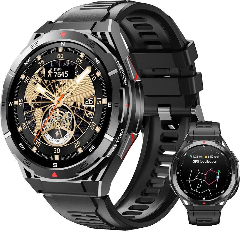 Photo 1 of OUKITEL Smart Watch for Men GPS Watch, 1.43" AMOLED Display, 5ATM Waterproof Military Watch, 150+ Sport Modes, Fitness Activity Tracke with Compass Pedometer Sleep Monitor Heart Rate, for Android iOS