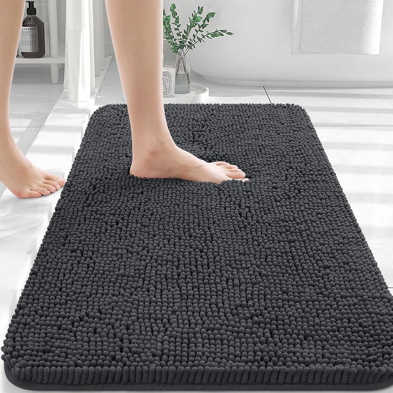 Photo 1 of OLANLY Bathroom Rugs 30x20, Extra Soft Absorbent Chenille Bath Rugs, Rubber Backing Quick Dry, Machine Washable Bath Mats for Bathroom Floor, Tub and Shower, Home Decor Accessories, Dark Grey