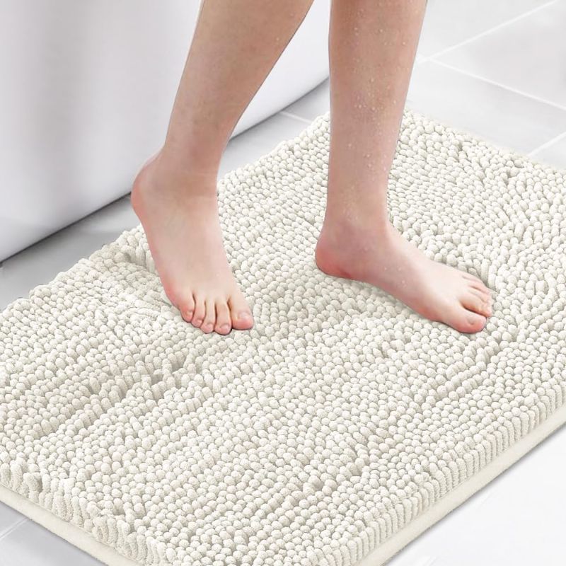 Photo 1 of H.VERSAILTEX Cream Bath Mat Soft Shaggy Bathroom Rugs Rugs Luxury Microfiber Washable Bath Rug for Floor Bathroom Bedroom Living Room, 20 x 32 inches