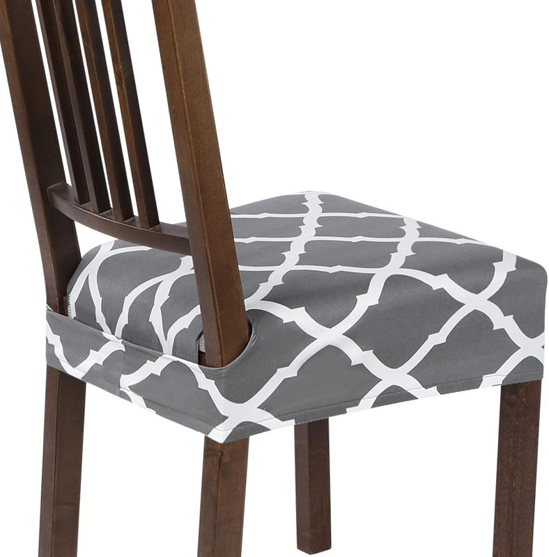 Photo 1 of SearchI Stretch Dining Chair Seat Covers Set of 4, Soft Removable Washable Seat Covers for Dining Chairs, Dining Room Protector (Rear-Covered, Grey)