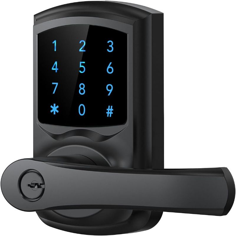 Photo 1 of Keyless Entry Door Lock with Keypad and Handle for Front Doors, Touchscreen Deadbolt, Anti-peep Password, Auto-Locking, Matte Black