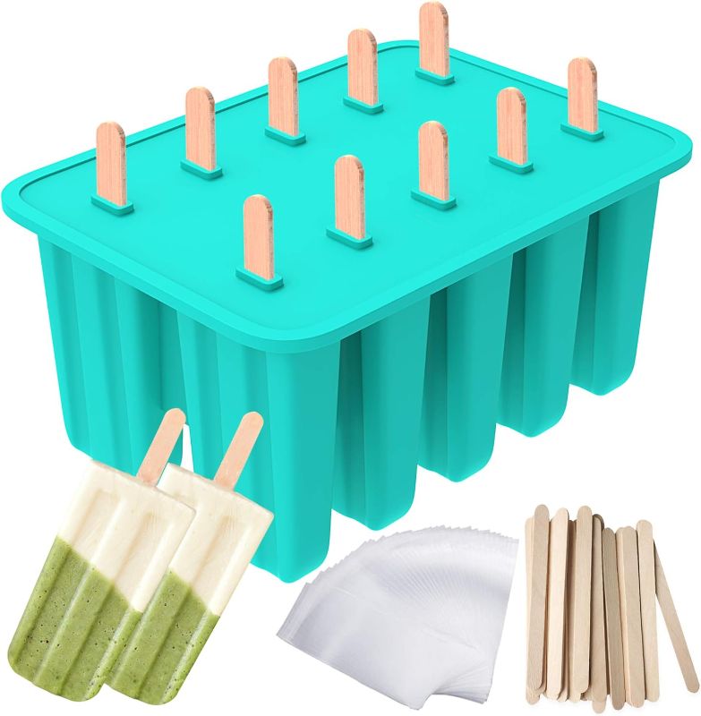 Photo 1 of Ozera Popsicles Molds, 10-Cavity Popsicle Maker Molds Silicone Popsicle Molds, Homemade Popcical Molds Ice Pop Molds with 50 Popsicle Sticks, 50 Popsicle Bags
