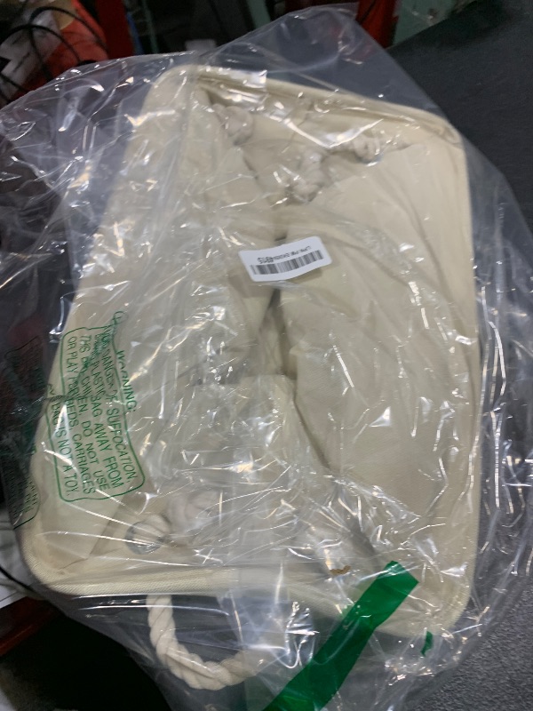 Photo 1 of DII, Collapsible Variegated Polyester Storage Bin with Cotton Handles Medium Cream