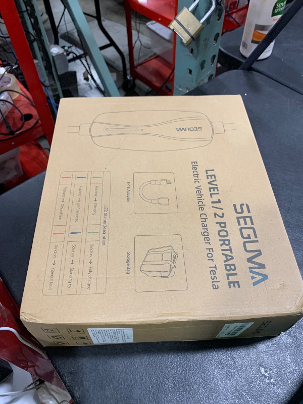 Photo 1 of SEGUMA Level 1/2 Tesla Charger, 12A/16A, 25ft Extension Cable, Dual Voltage 240V NEMA 6-20 Plug & 120V NEMA 5-15 Adapter, NACS Connector, Portable Home Electric Car EV Charger for Tesla Models Y/X/3/S