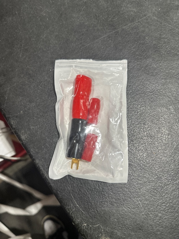 Photo 1 of VOSAREA 2 Pairs Connectors Adapters Crimp Barrier Spades Copper Gold Plated 0 Gauge Spade Terminal Crimp for Speaker Wire Cable Terminal Plug- 0GA