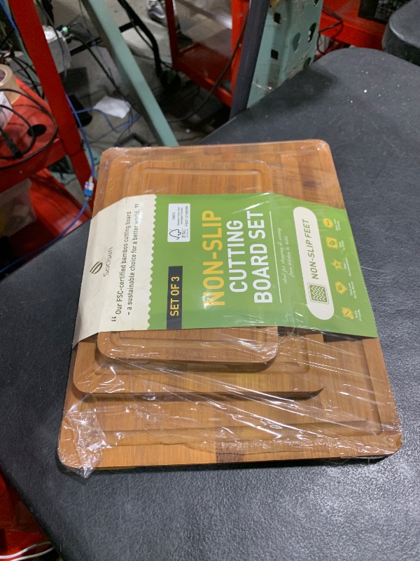 Photo 1 of 3 Packs Bamboo Cutting Board Set with Non Slip Feet and Over Sink Nice Solid Thick Wood Juice Groove Chopping Board Extra Large Big Small Best Hardwood Kitchen Counter Organic Vegetable