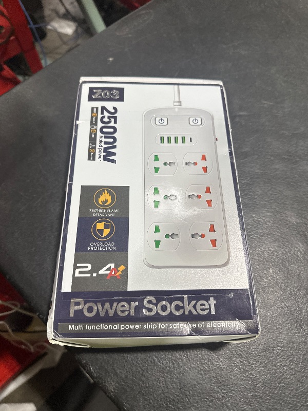 Photo 1 of Universal Power Strip with USB and Type C Port, Surge Protector with 6 Universal Oulets and 4 USB, 110-250V, 6.5ft Extension Lead 2500W for European Travel, Home Office