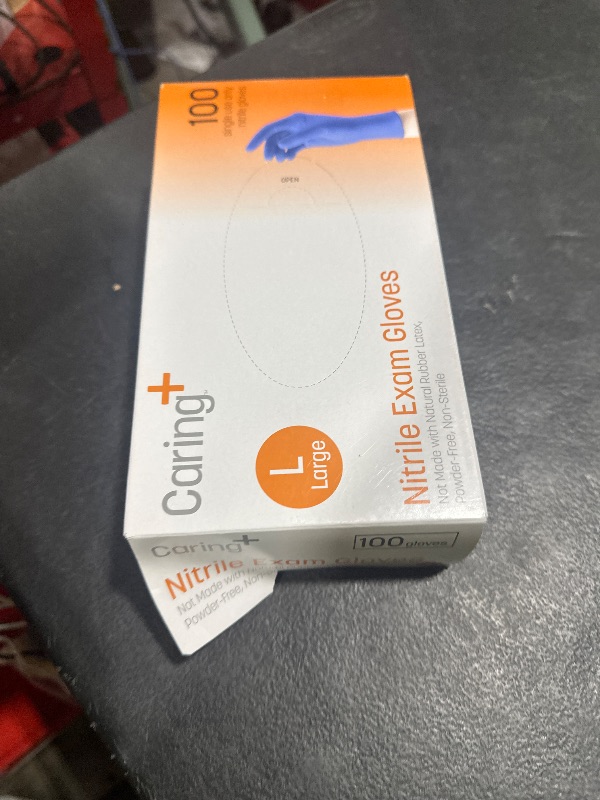 Photo 1 of Caring Nitrile Exam Gloves (100ct), Powder Free and Not Made with Natural Rubber Latex, Gloves for Medical Use, Cleaning, Food Prep and More, Large