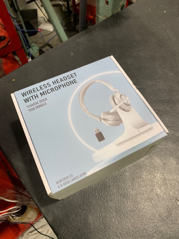 Photo 1 of Wireless Headset with Mic for Work, Bluetooth Headset with Microphone (AI Noise Canceling & Mic Mute), Wireless Headset with USB Dongle & Charging Dock for Work/Home/Office/Call Center/PC/Laptop/Zoom