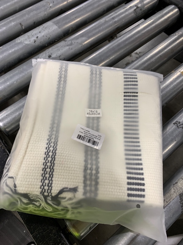 Photo 1 of Smile Bee Boho Outdoor Couch Throw Pillow Covers Set of 2, Decorative Thick Woven Striped Accent Neutral Pillow Covers with Tassels for Bed Sofa Home Decor, 18x18 Inch, Black and Cream White
