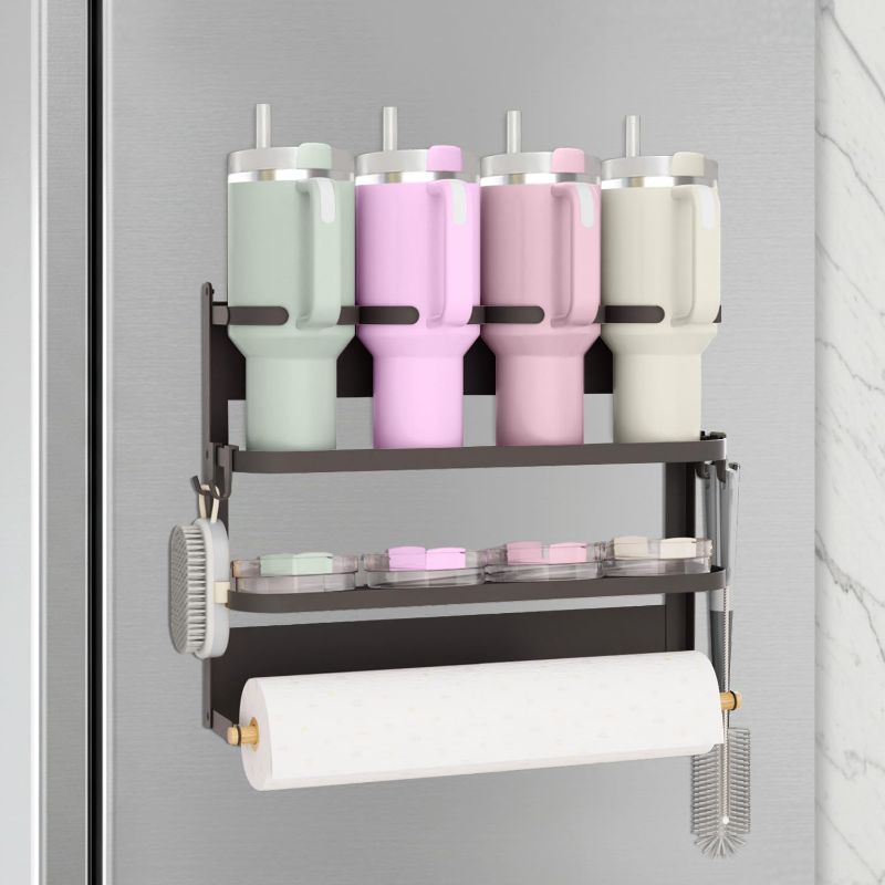 Photo 1 of Paper Towel Holder, Strong Magnetic Cup Holder for Fridge Water Bottle Storage Rack (Black, 4 Cup)