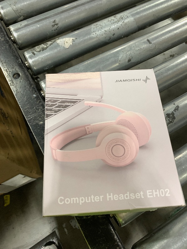 Photo 1 of JIAMQISHI Wireless Headset with AI Noise Cancelling Microphone Bluetooth Headset - Bluetooth V5.2 Headphones with USB Dongle & Mic Mute for Computer/Laptop/PC/iPhone/Android/Cell Phones (Pink)