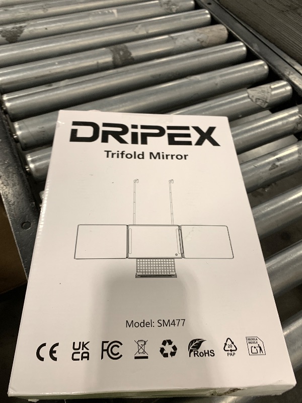 Photo 1 of Dripex 3 Way Mirror with Storage Shelf and 3 Color LED Lights, Rechargeable Trifold Self Haircut 360° Mirror with Height Adjustable Hooks for Makeup, Styling, Shaving, Braiding, Dye Hair (Black)