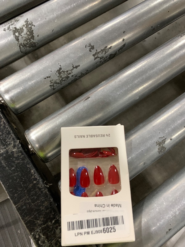 Photo 1 of Red Press on Nails Summer Medium Almond Fake Nails Solid Red Color False Nails Reusable Glossy Artificial Acrylic Nails Summer Nails for Women Girls Daily Wear Manicure 24pcs