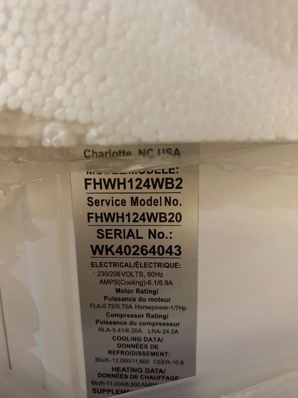 Photo 1 of Frigidaire 12,000 BTU Window Air Conditioner with Supplemental Heat, Cools & Heats Up to 550 Sq. Ft., Remote Control, Quiet Operation, Eco Mode, 3 Fan Speeds, White