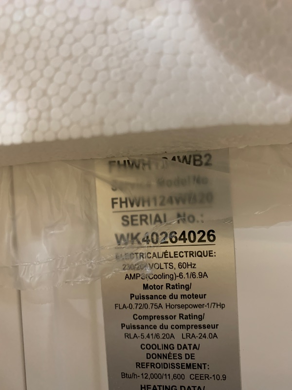 Photo 1 of Frigidaire 12,000 BTU Window Air Conditioner with Supplemental Heat, Cools & Heats Up to 550 Sq. Ft., Remote Control, Quiet Operation, Eco Mode, 3 Fan Speeds, White