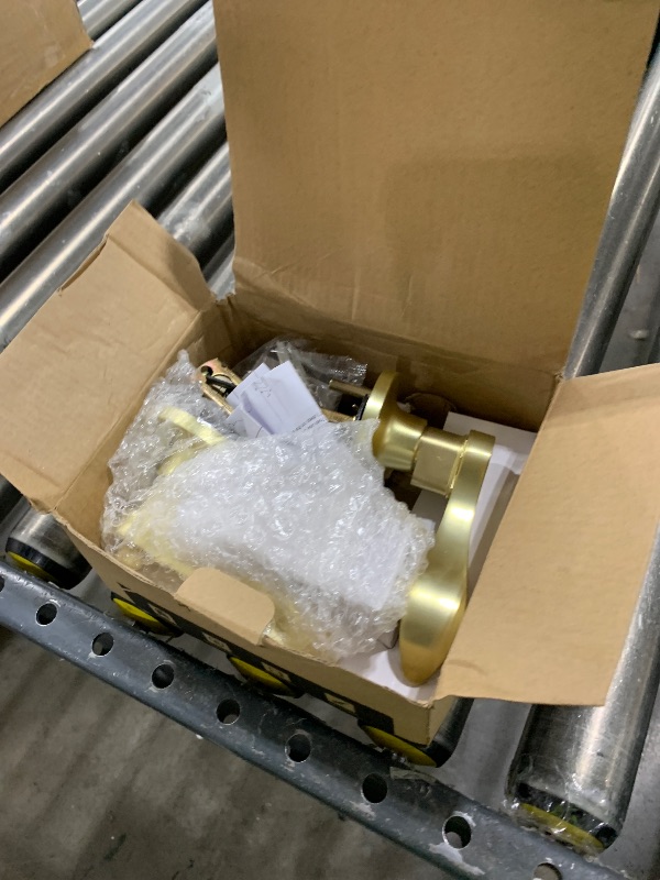Photo 1 of LOQRON Wave Style Door Lever, Brushed Gold Keyed Entry Door Handle with Lock, Gold Entrance Lever Reversible for Left/Right Handed