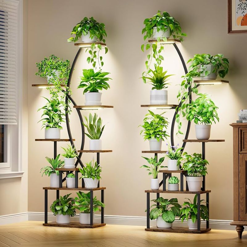 Photo 1 of Nieifi Plant Stand Indoor with Grow Lights, 8 Tiered 61.8'' Large Indoor Plant Shelf Metal Plant Rack for Multiple Plants S Shape Plant Holder 