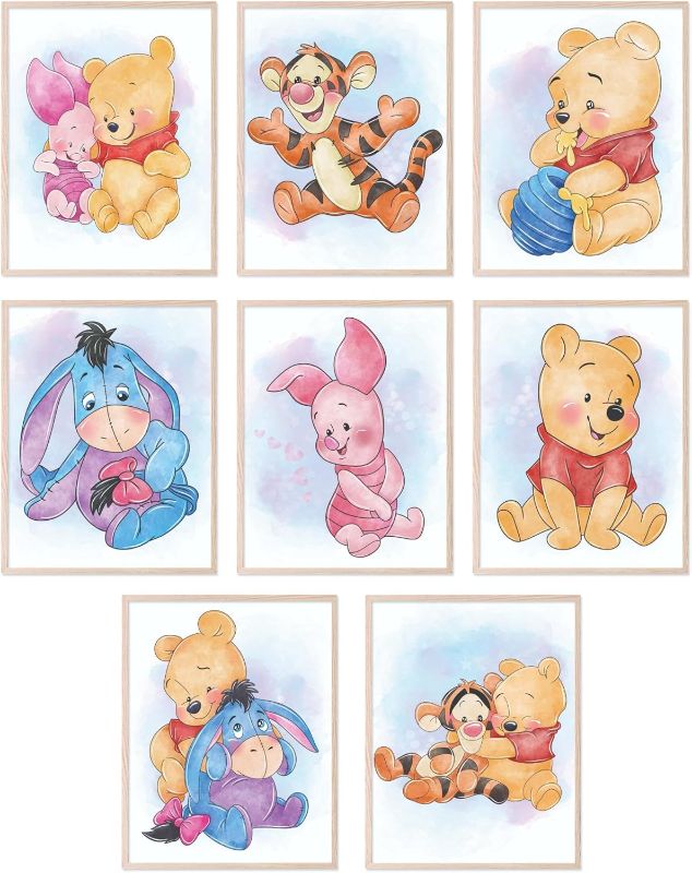 Photo 1 of BigWig Prints Winnie the Pooh Nursery Decor - Winnie The Pooh Poster, Baby Shower Decorations, Poo Bear Nursery Decor Wall Art, Piglet, Tigger, Eeyore, Rabbit, Owl, Roo - Set of 8 (8x10) Unframed