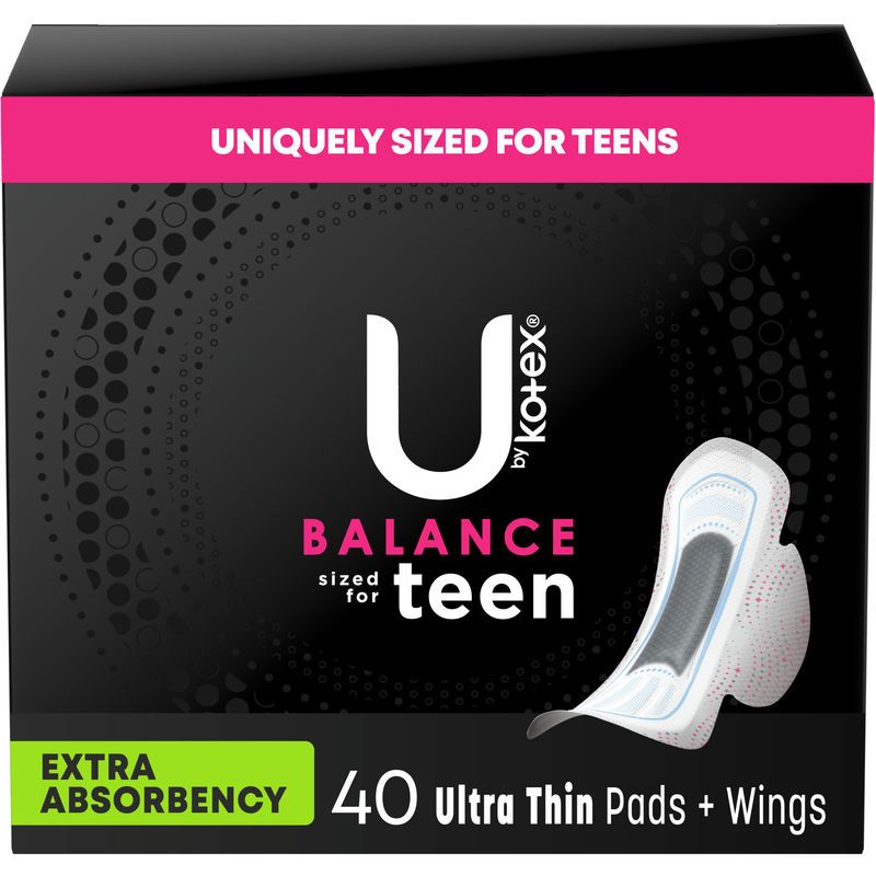 Photo 1 of U by Kotex Balance Sized for Teens Ultra Thin Pads with Wings 40ct